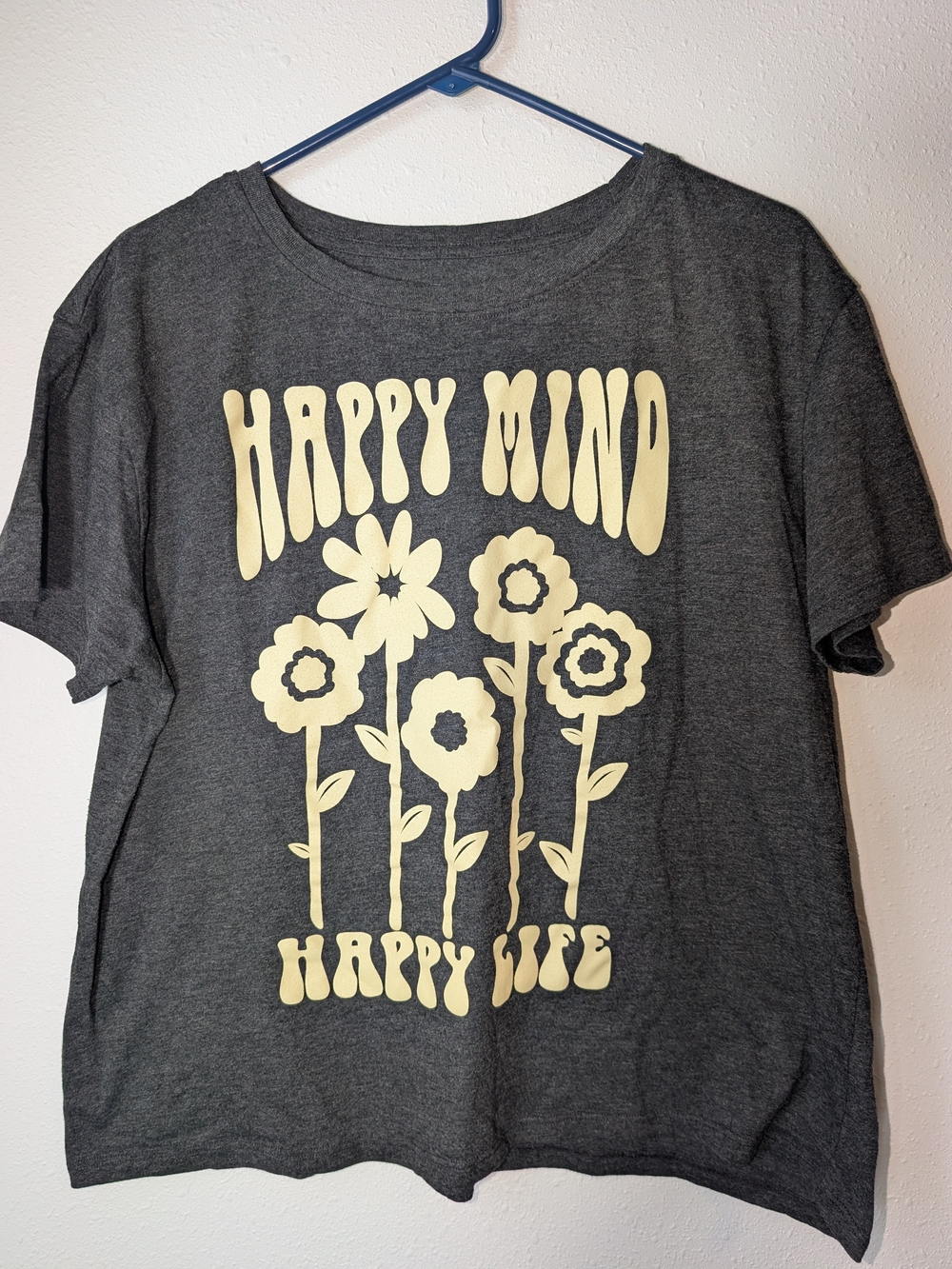 Modern Lux Kids 'Happy Mind Happy Life' Graphic Tee - Dark Gray & Cream